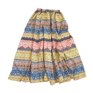 J Gee Gypsy Bohemian Maxi Skirt Elastic‎ Waist Geometric Print Yellow M Fairy